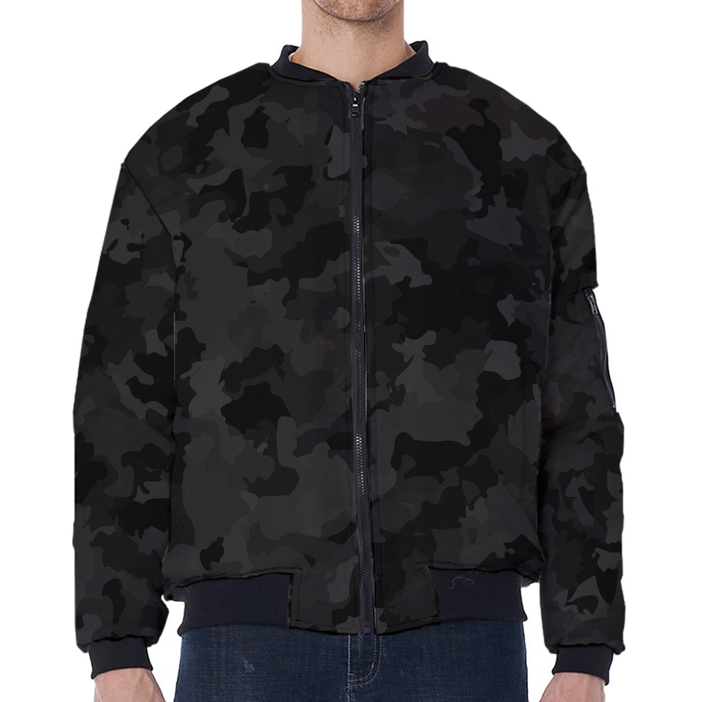 Black Camouflage Print Zip Sleeve Bomber Jacket