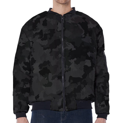 Black Camouflage Print Zip Sleeve Bomber Jacket