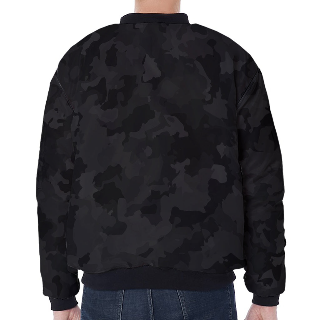 Black Camouflage Print Zip Sleeve Bomber Jacket