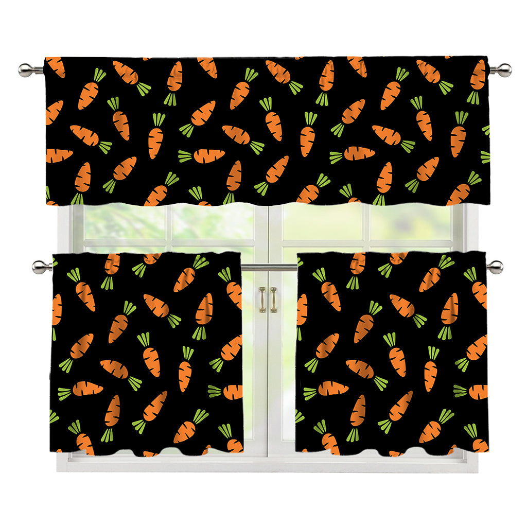 Black Carrot Pattern Print 3 Piece Kitchen Curtains