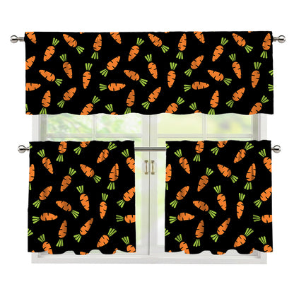Black Carrot Pattern Print 3 Piece Kitchen Curtains