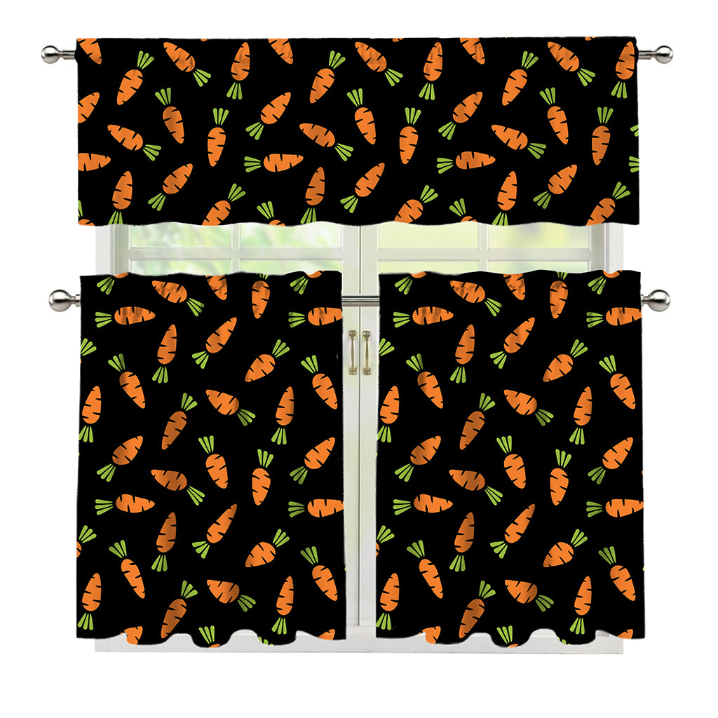 Black Carrot Pattern Print 3 Piece Kitchen Curtains