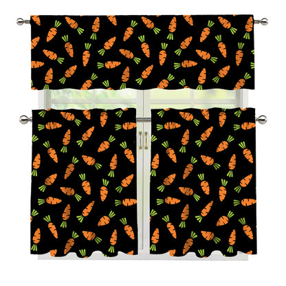Black Carrot Pattern Print 3 Piece Kitchen Curtains