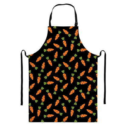 Black Carrot Pattern Print Bib Apron With Pocket