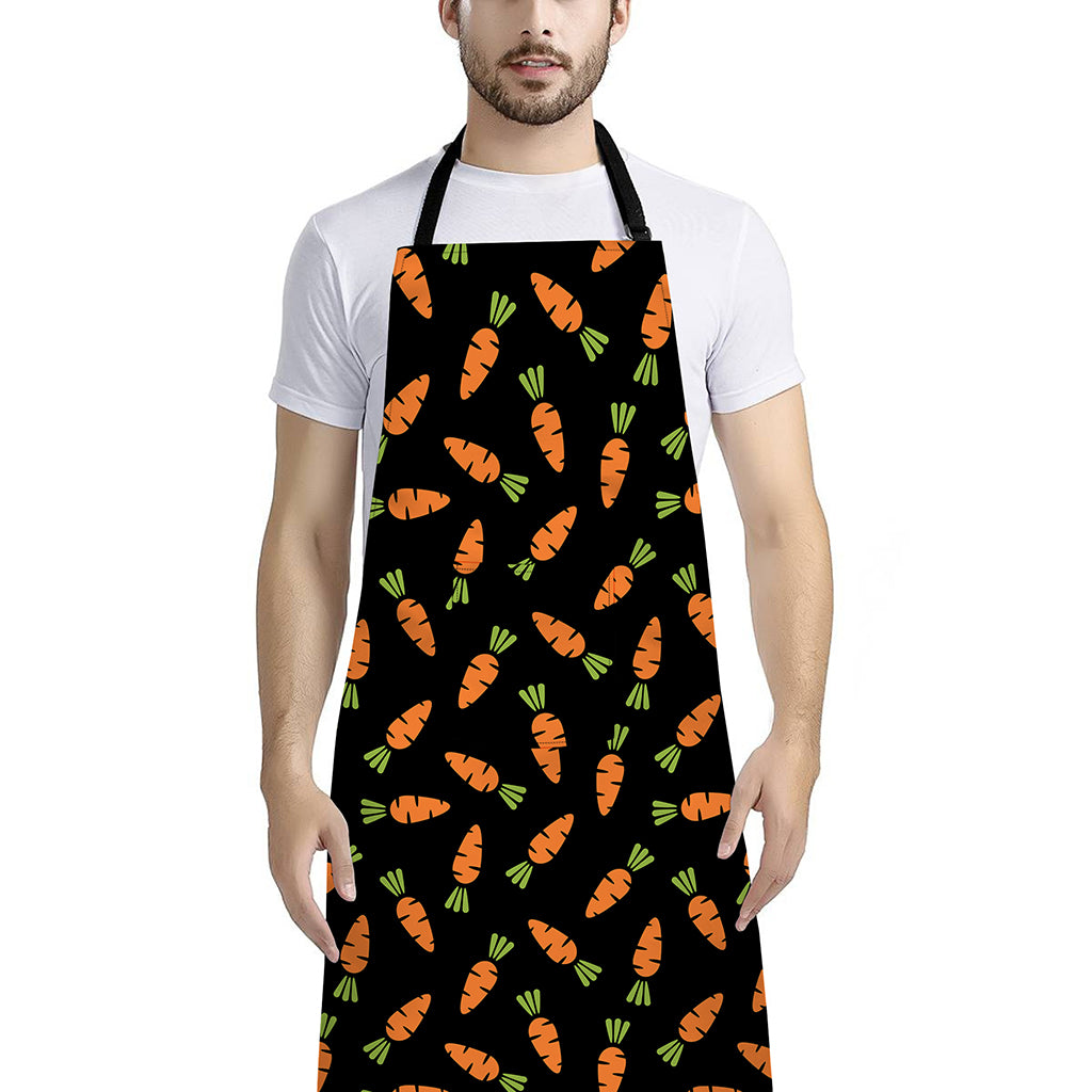 Black Carrot Pattern Print Bib Apron With Pocket