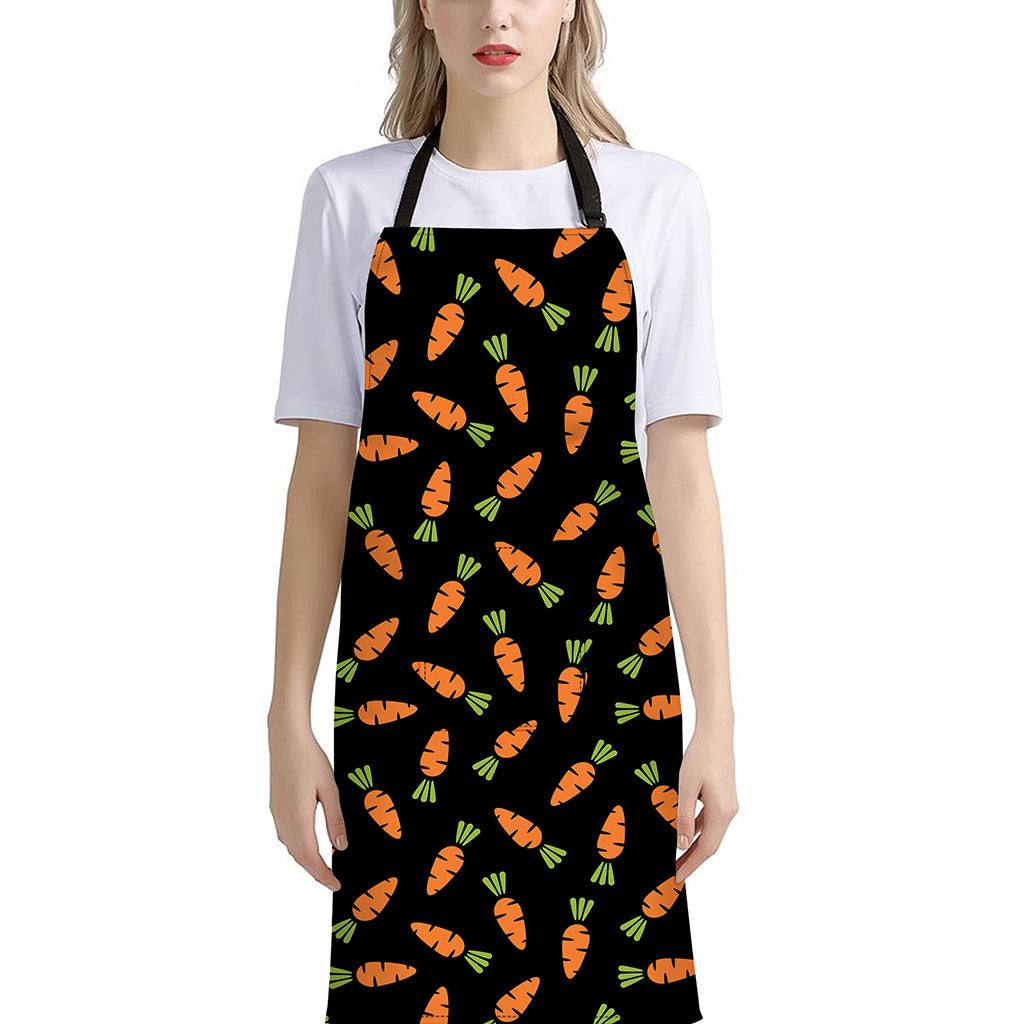 Black Carrot Pattern Print Bib Apron With Pocket