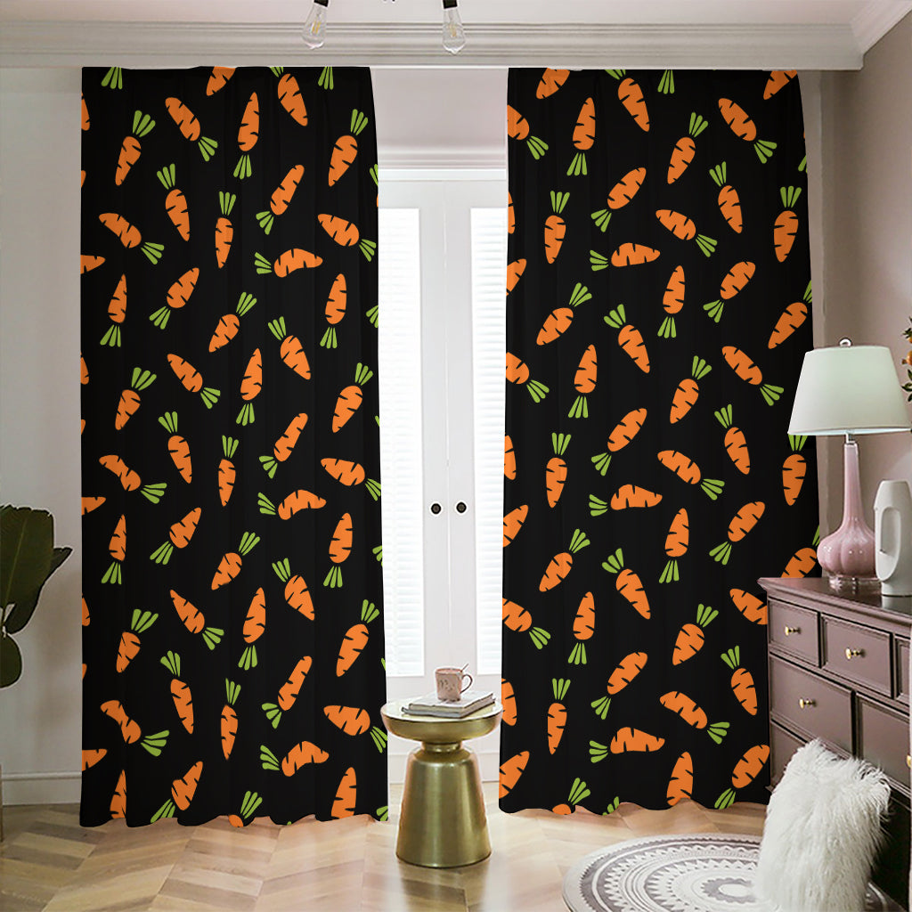 Black Carrot Pattern Print Blackout Pencil Pleat Curtains