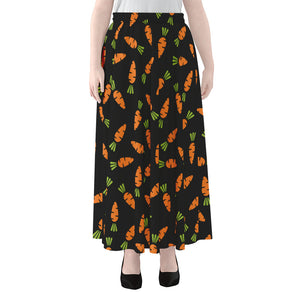 Black Carrot Pattern Print Chiffon Maxi Skirt