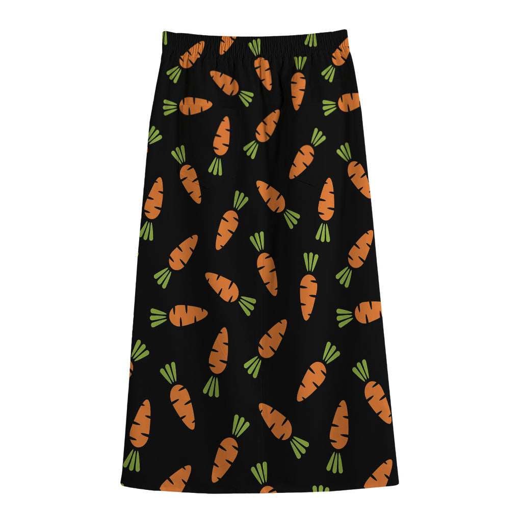 Black Carrot Pattern Print Cotton Front Slit Maxi Skirt