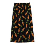 Black Carrot Pattern Print Cotton Front Slit Maxi Skirt