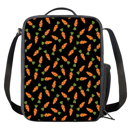 Black Carrot Pattern Print Crossbody Lunch Bag