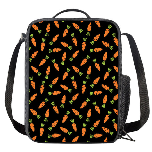 Black Carrot Pattern Print Crossbody Lunch Bag