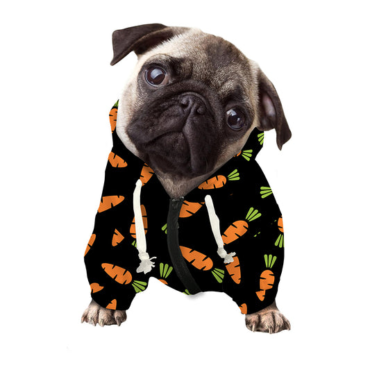 Black Carrot Pattern Print Dog Zip Up Hoodie