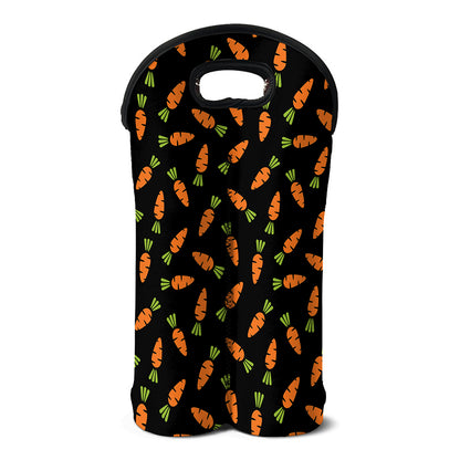 Black Carrot Pattern Print Double Neoprene Wine Tote