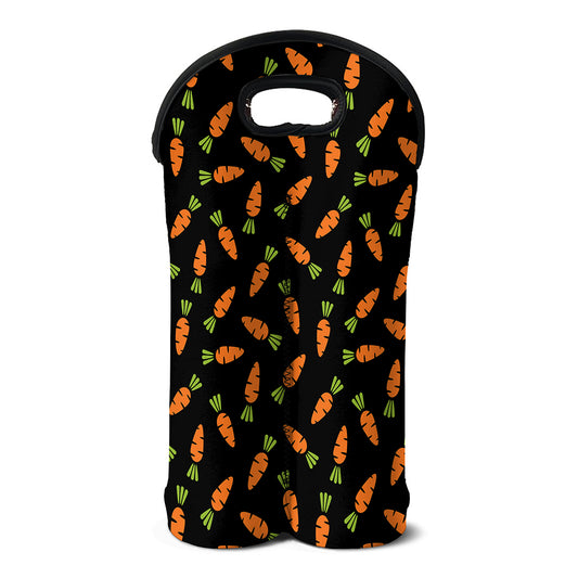 Black Carrot Pattern Print Double Neoprene Wine Tote