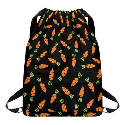 Black Carrot Pattern Print Drawstring Backpack