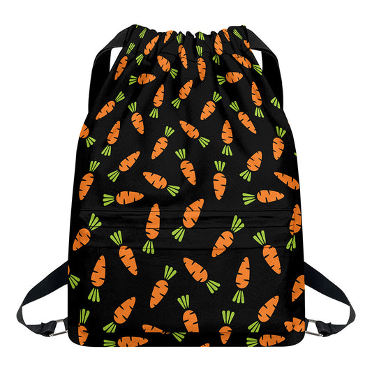 Black Carrot Pattern Print Drawstring Backpack