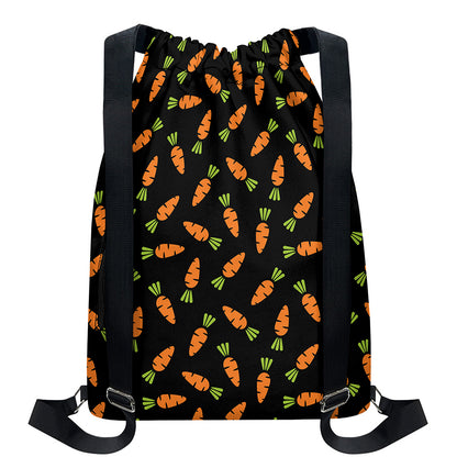 Black Carrot Pattern Print Drawstring Backpack