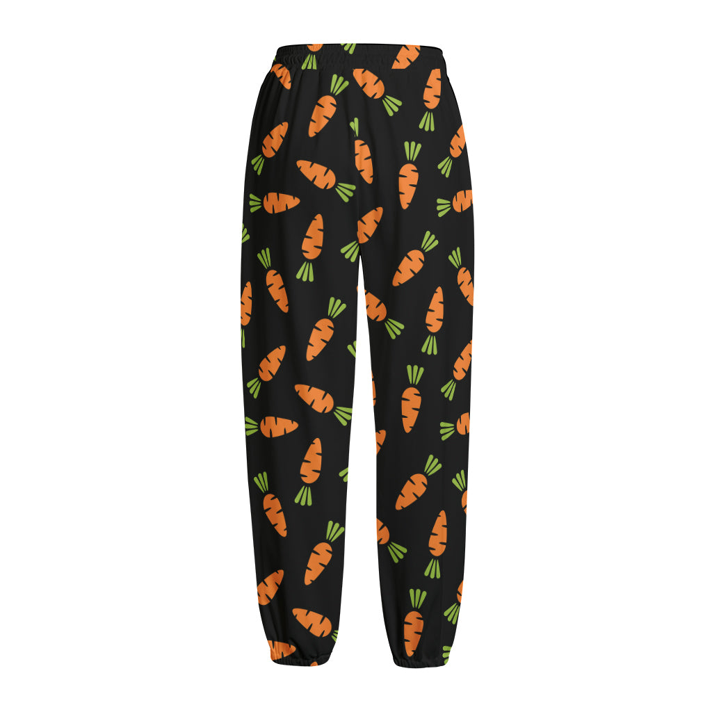 Black Carrot Pattern Print Fleece Lined Knit Pants
