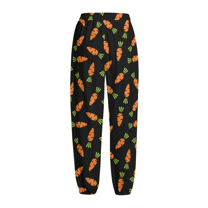 Black Carrot Pattern Print Fleece Lined Knit Pants