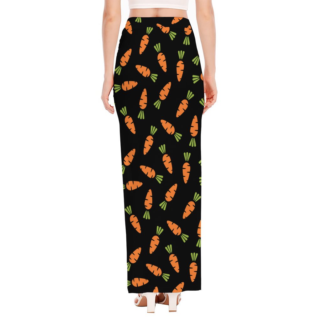 Black Carrot Pattern Print High Slit Maxi Skirt