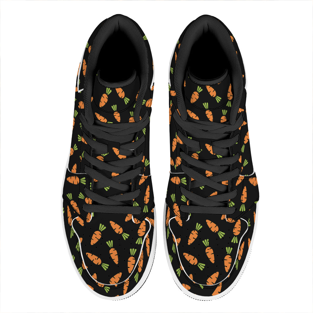 Black Carrot Pattern Print High Top Leather Sneakers