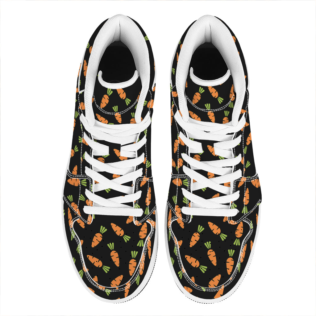 Black Carrot Pattern Print High Top Leather Sneakers