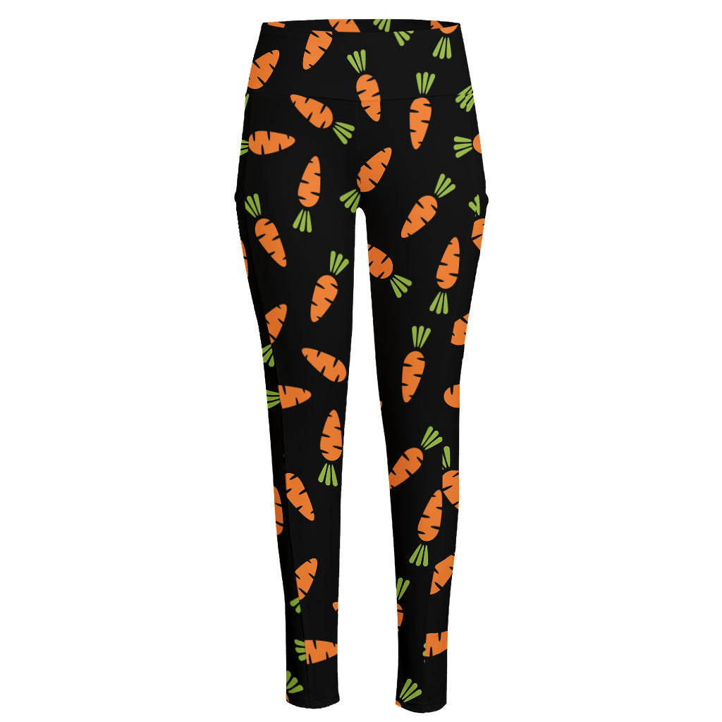 Black Carrot Pattern Print High-Waisted Pocket Leggings