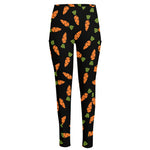 Black Carrot Pattern Print High-Waisted Pocket Leggings