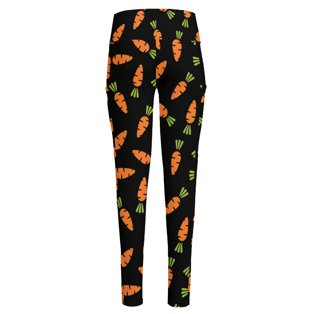 Black Carrot Pattern Print High-Waisted Pocket Leggings