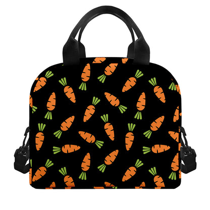 Black Carrot Pattern Print Insulated Lunch Bag