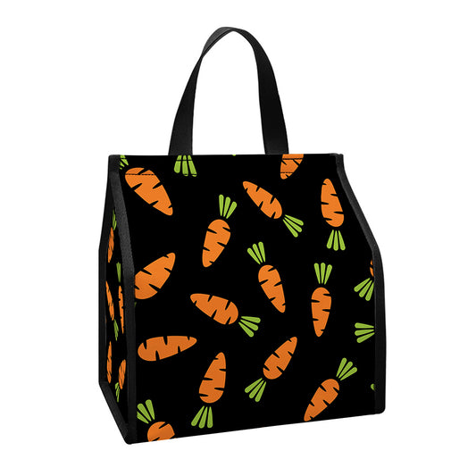 Black Carrot Pattern Print Insulated Lunch Tote