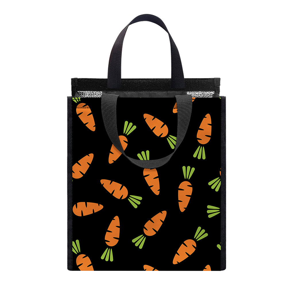 Black Carrot Pattern Print Insulated Lunch Tote