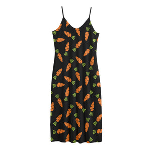 Black Carrot Pattern Print Jersey Midi Cami Dress