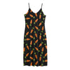 Black Carrot Pattern Print Jersey Midi Cami Dress