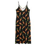 Black Carrot Pattern Print Jersey Midi Cami Dress