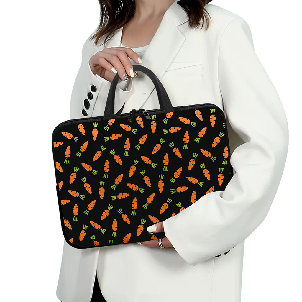 Black Carrot Pattern Print Laptop Sleeve With Handle