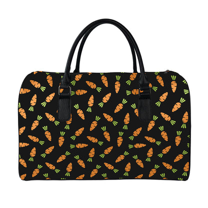 Black Carrot Pattern Print Leather Duffle Bag