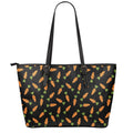Black Carrot Pattern Print Leather Tote Bag With Zipper