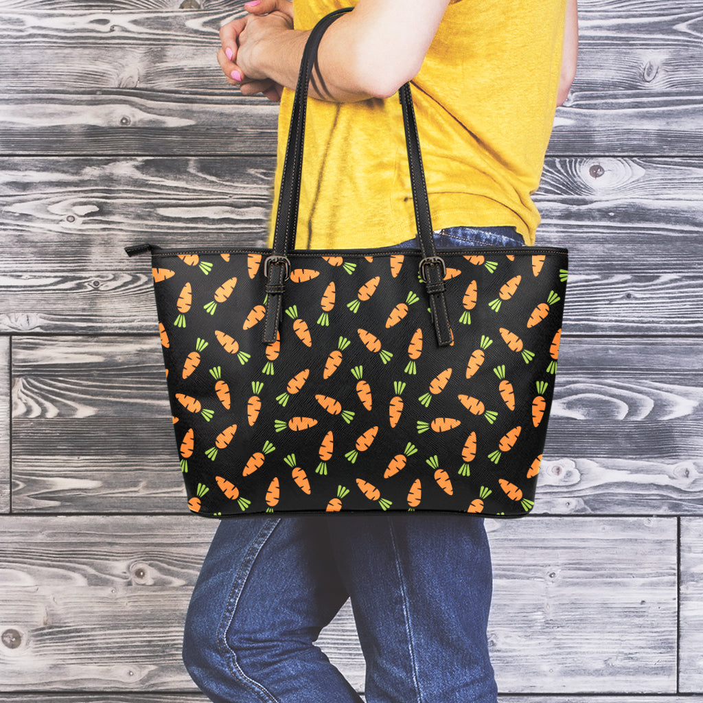 Black Carrot Pattern Print Leather Tote Bag