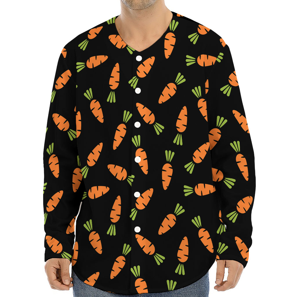 Black Carrot Pattern Print Long Sleeve Baseball Jersey