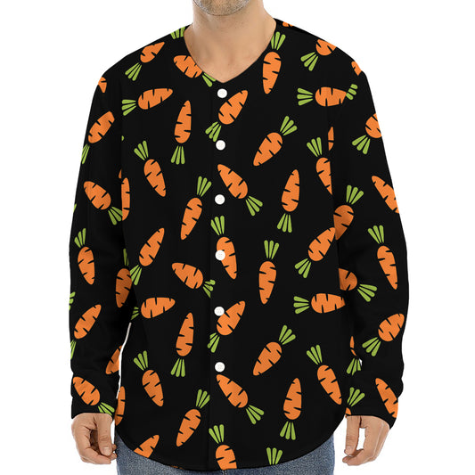 Black Carrot Pattern Print Long Sleeve Baseball Jersey