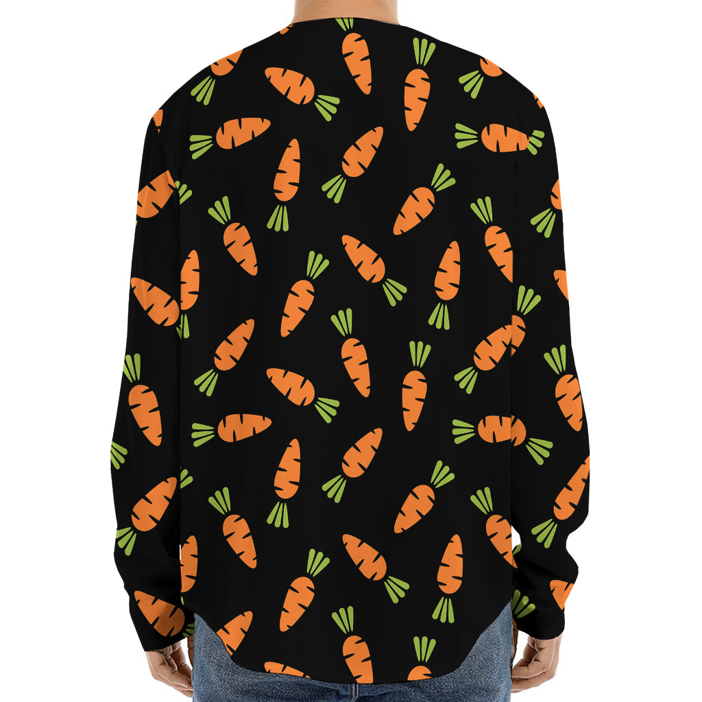 Black Carrot Pattern Print Long Sleeve Baseball Jersey