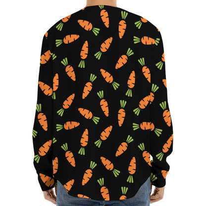 Black Carrot Pattern Print Long Sleeve Baseball Jersey