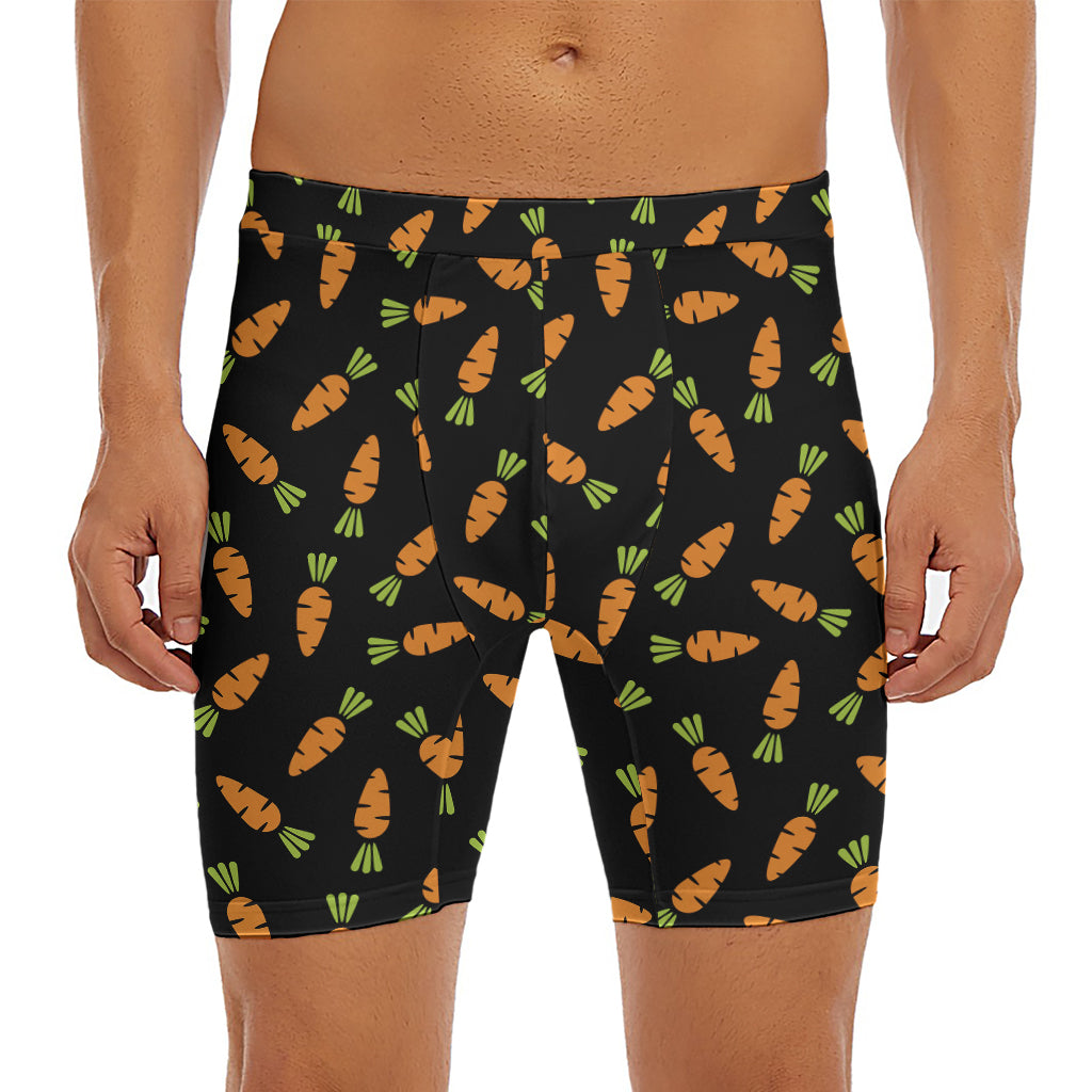 Black Carrot Pattern Print Men's Long Boxer Briefs