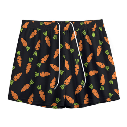 Black Carrot Pattern Print Mesh Shorts