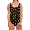 Black Carrot Pattern Print One Piece Swimsuit