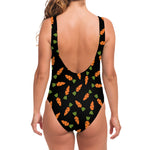 Black Carrot Pattern Print One Piece Swimsuit