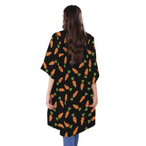 Black Carrot Pattern Print Open Front Beach Cover Up