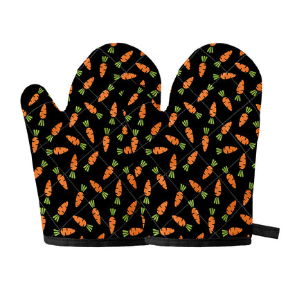 Black Carrot Pattern Print Oven Mitts